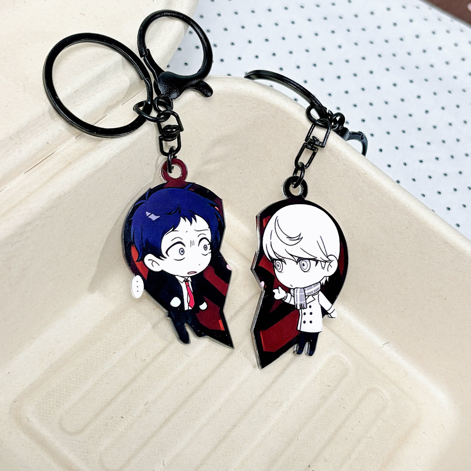 Persona Matching Heart Keychain Set Fanmade Akechi & Adachi Acrylic Charm detail image 2