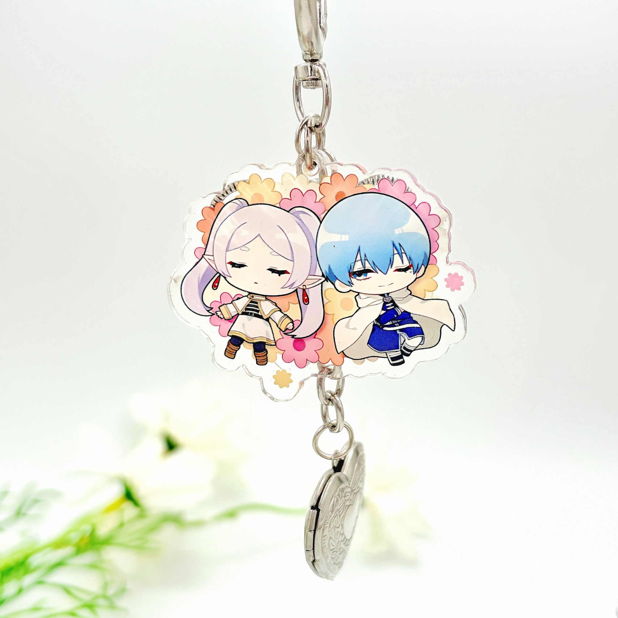 Frieren Acrylic Keychain Fanmade Hand-Drawn Anime Charm with Frieren, Himmel, Fern & Stark detail image 3