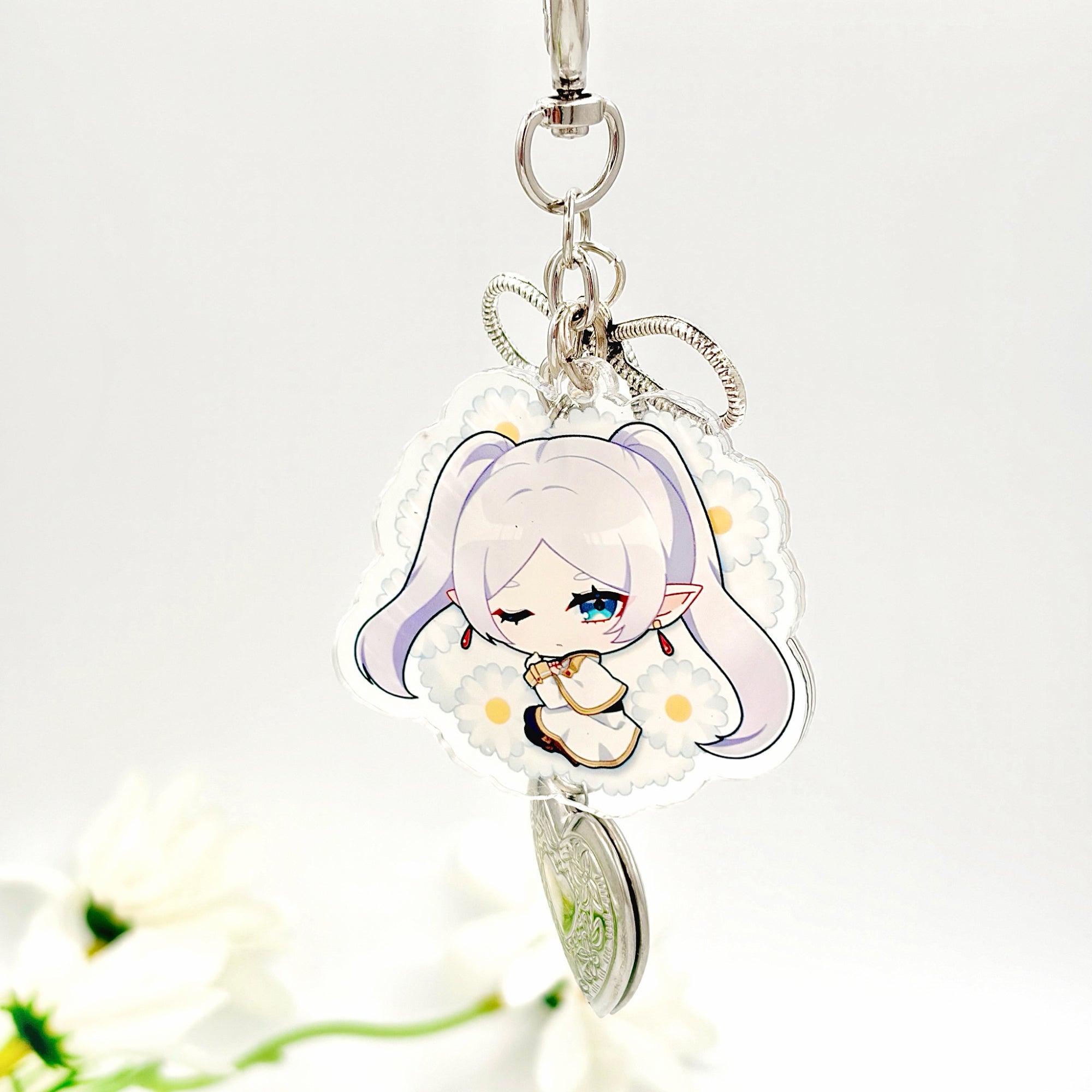 Frieren Acrylic Keychain Fanmade Hand-Drawn Anime Charm with Frieren, Himmel, Fern & Stark