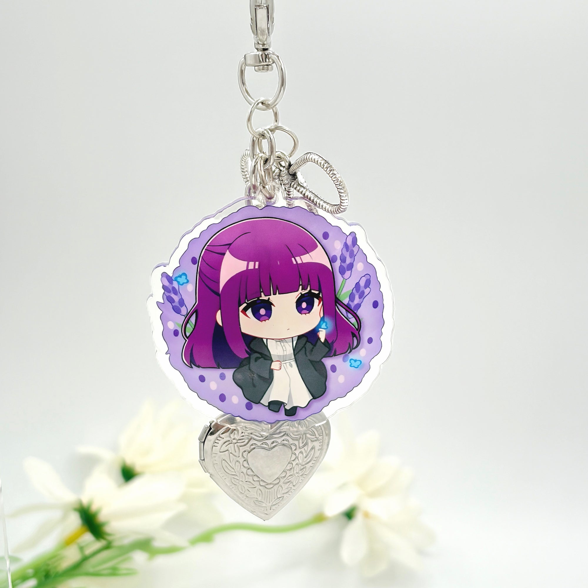 Frieren Acrylic Keychain Fanmade Hand-Drawn Anime Charm with Frieren, Himmel, Fern & Stark detail image 4