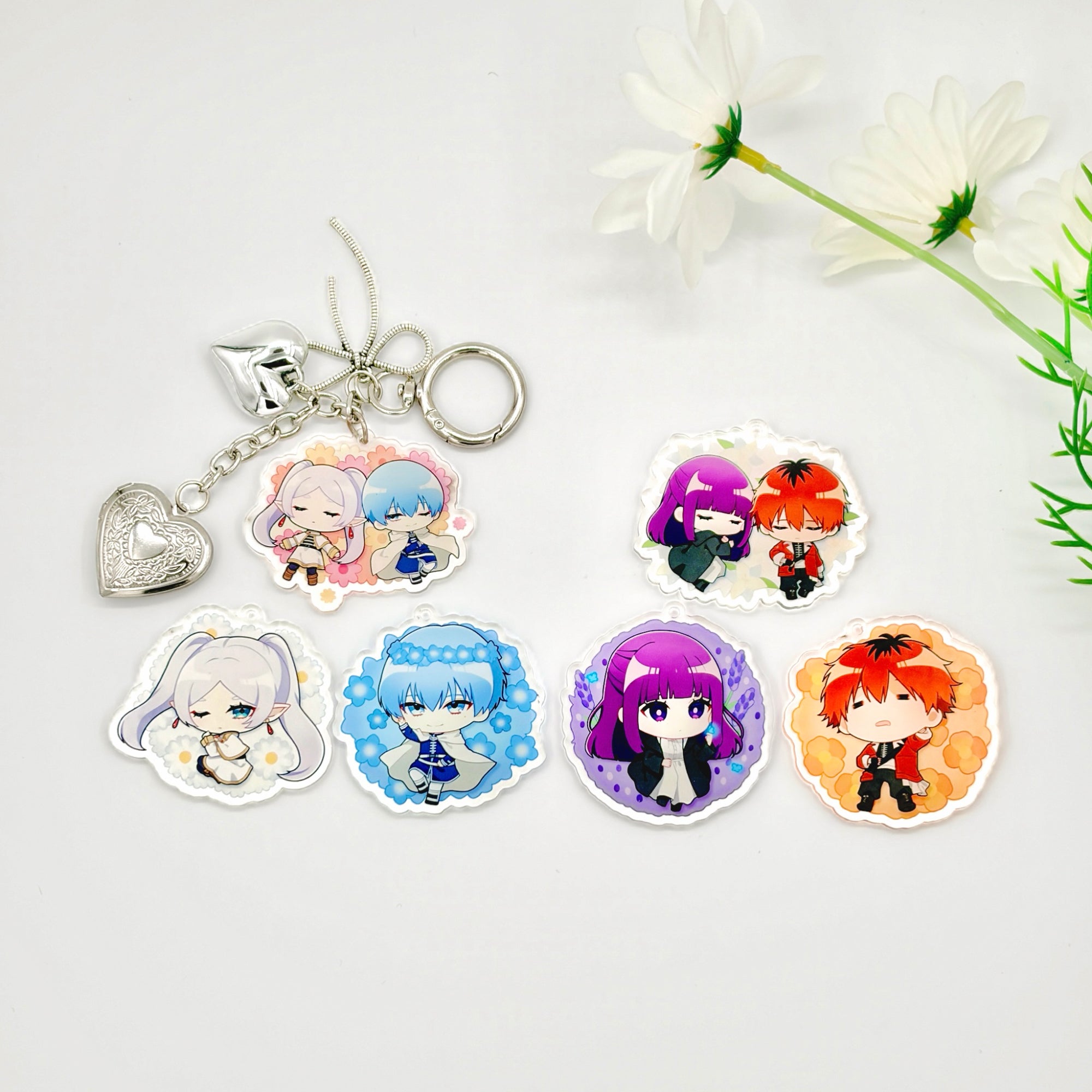 Frieren Acrylic Keychain Fanmade Hand-Drawn Anime Charm with Frieren, Himmel, Fern & Stark detail image 7