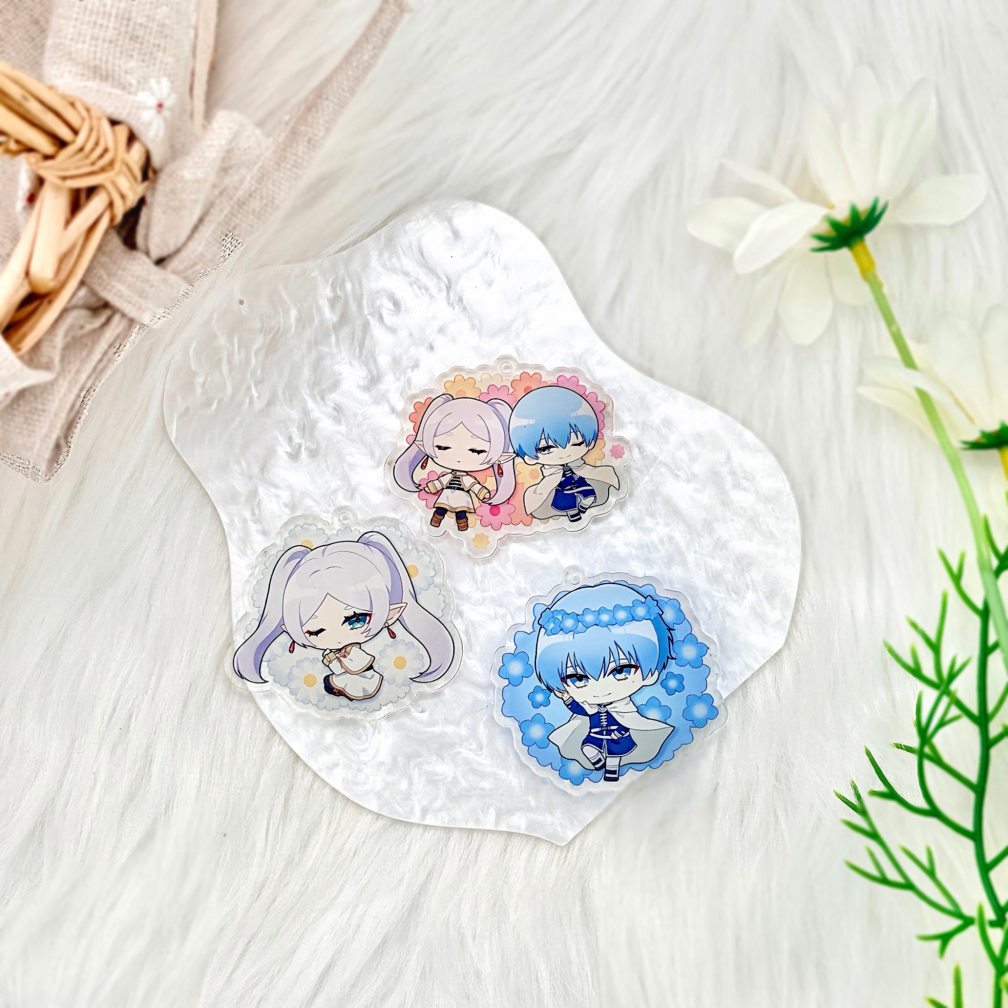 Frieren Acrylic Keychain Fanmade Hand-Drawn Anime Charm with Frieren, Himmel, Fern & Stark detail image 10