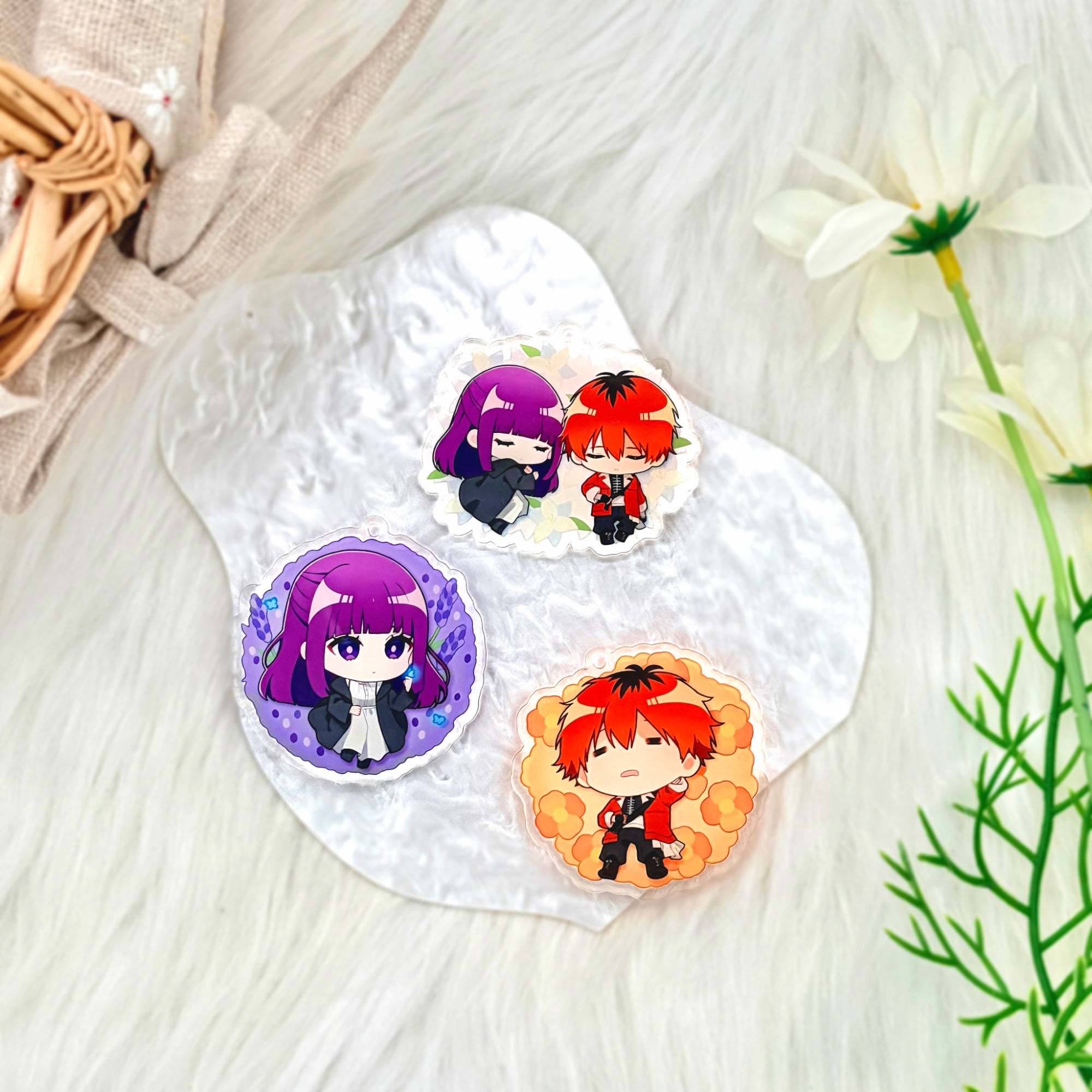 Frieren Acrylic Keychain Fanmade Hand-Drawn Anime Charm with Frieren, Himmel, Fern & Stark detail image 11