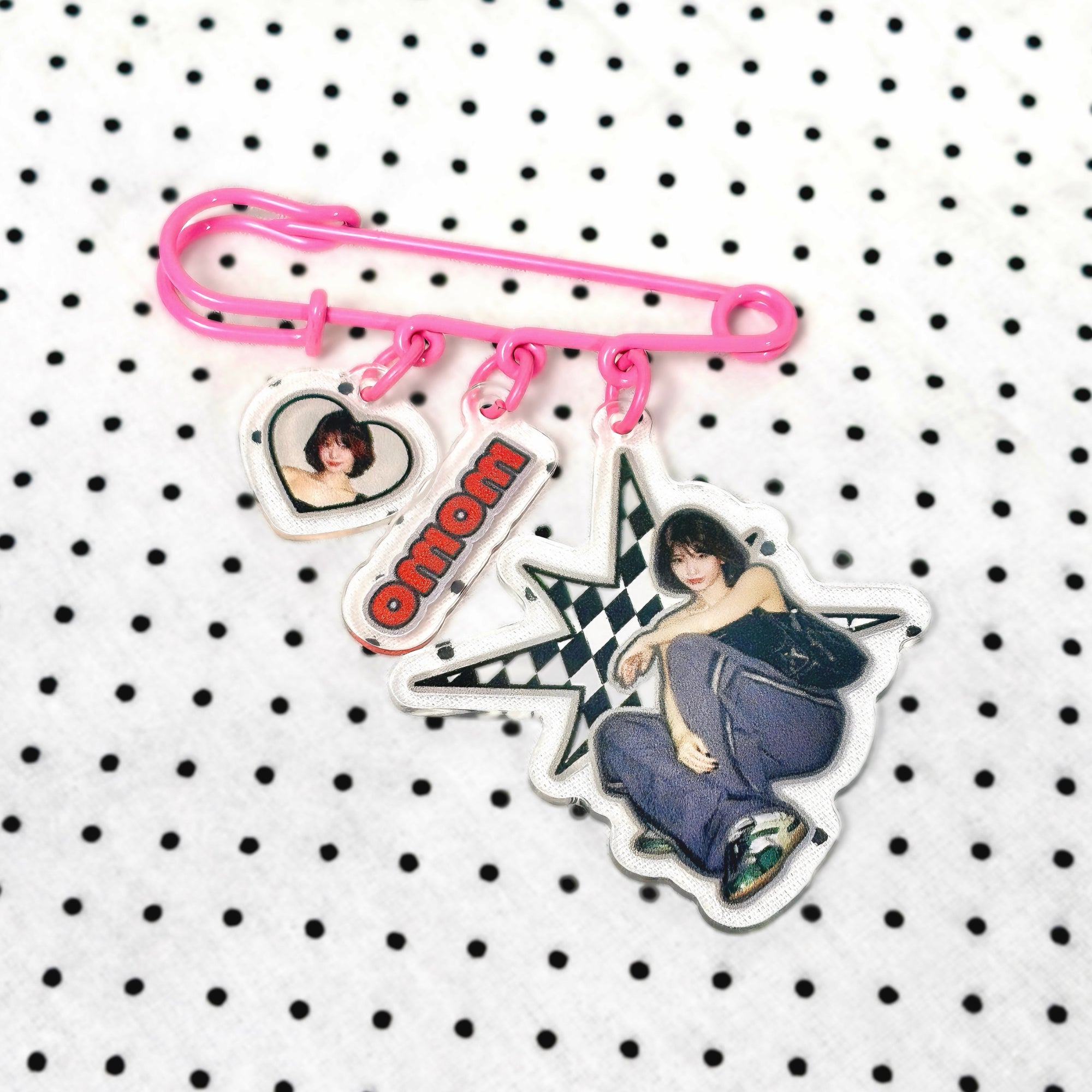 TWICE Momo Pink Safety Pin Keychain Fanmade Wearable Acrylic Bag Charm detail image 2