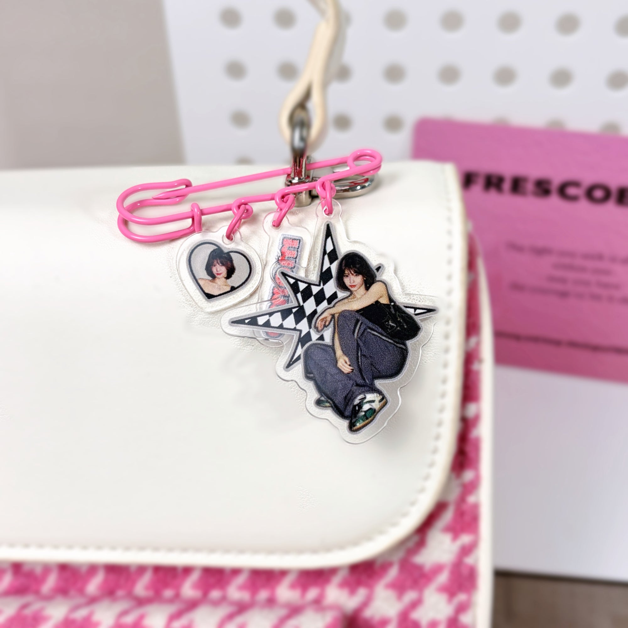 TWICE Momo Pink Safety Pin Keychain Fanmade Wearable Acrylic Bag Charm detail image 6