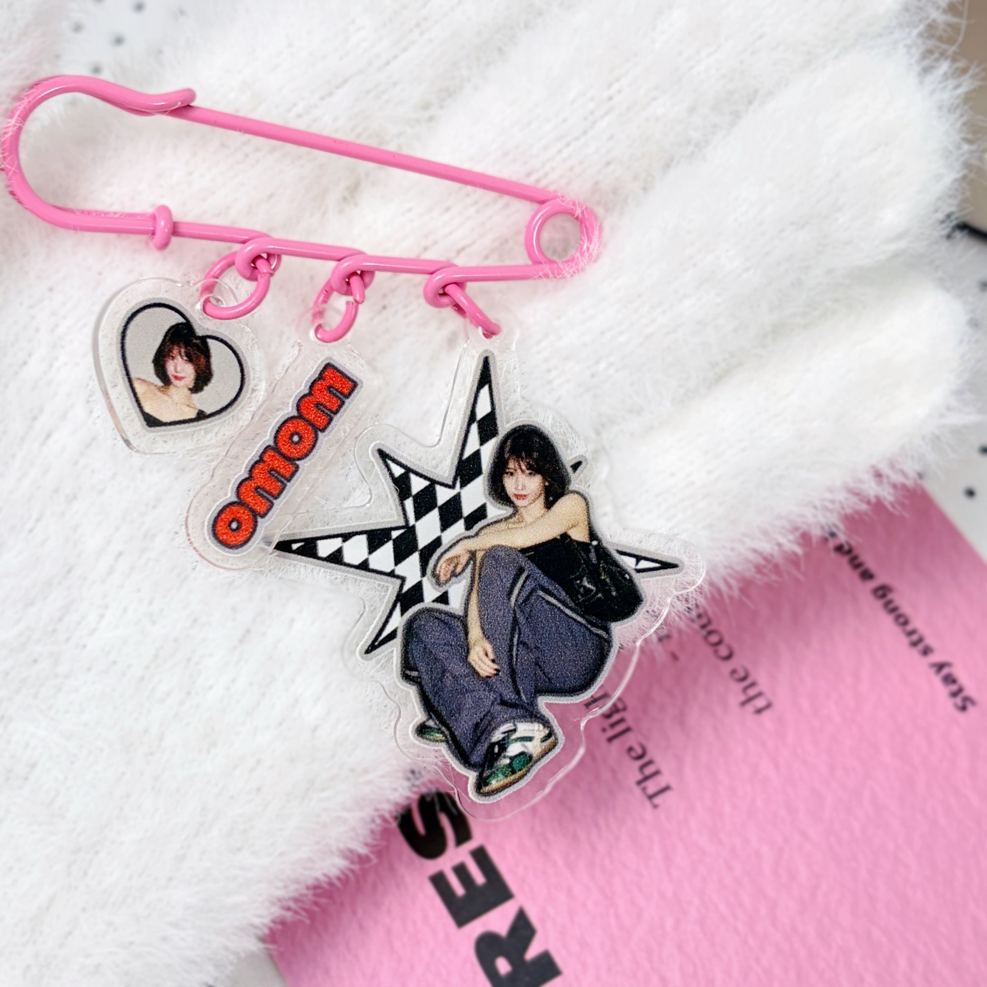 TWICE Momo Pink Safety Pin Keychain Fanmade Wearable Acrylic Bag Charm detail image 7