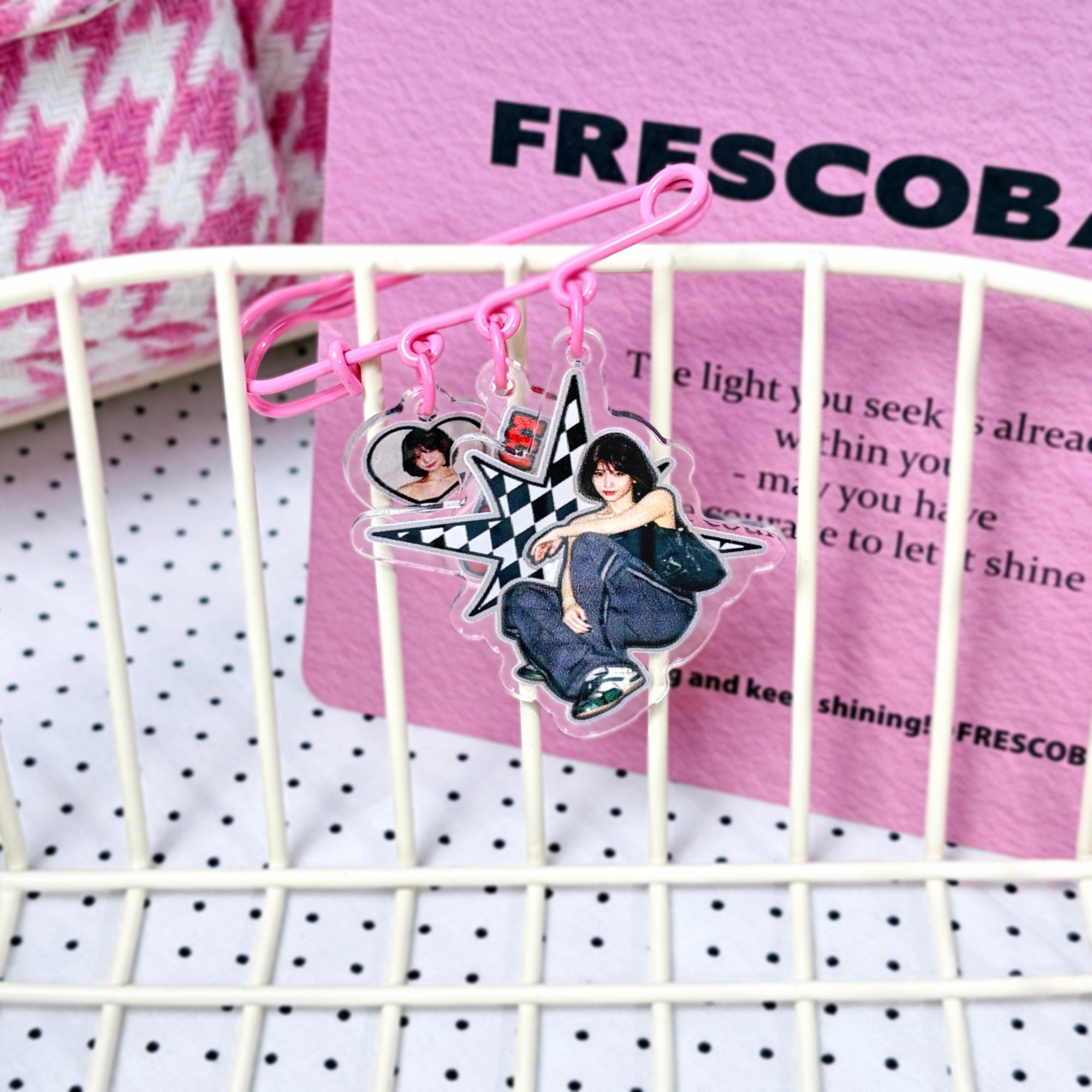 TWICE Momo Pink Safety Pin Keychain Fanmade Wearable Acrylic Bag Charm detail image 8