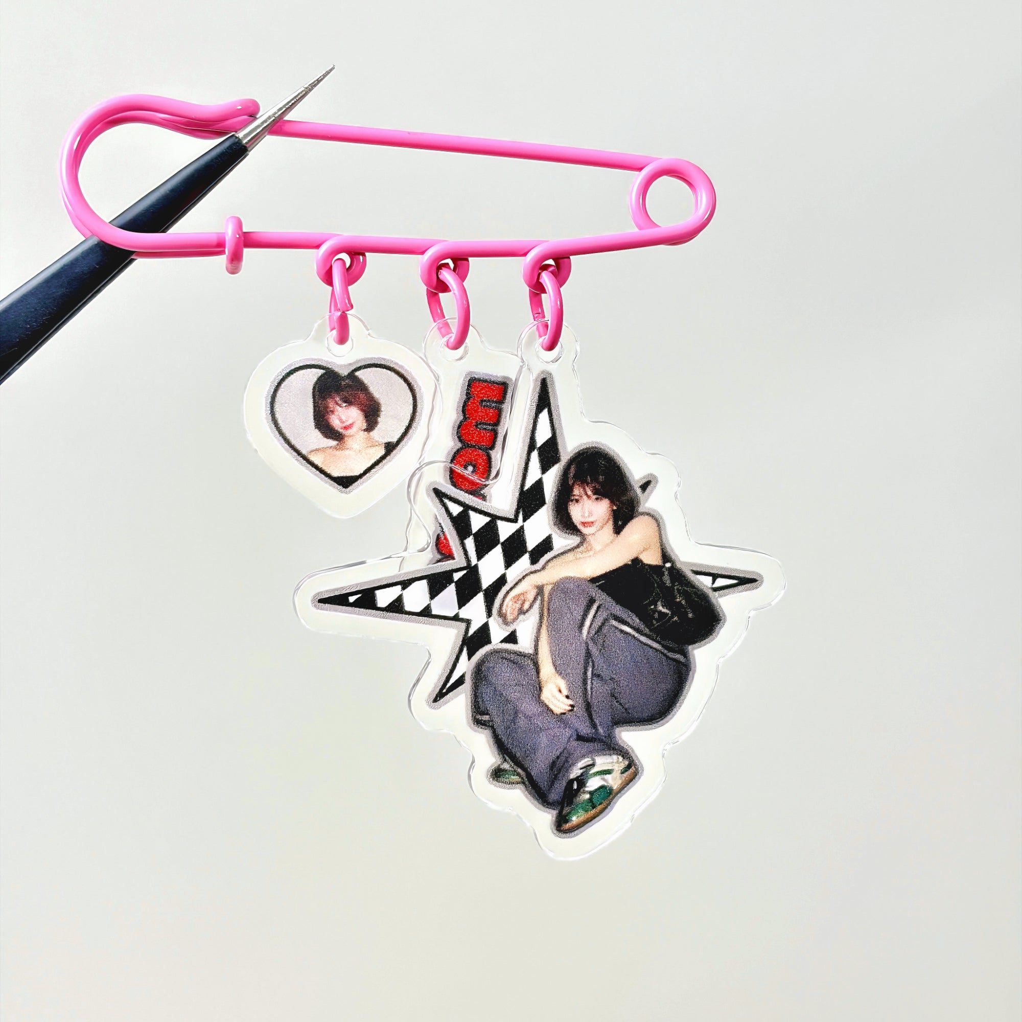 TWICE Momo Pink Safety Pin Keychain Fanmade Wearable Acrylic Bag Charm detail image 9