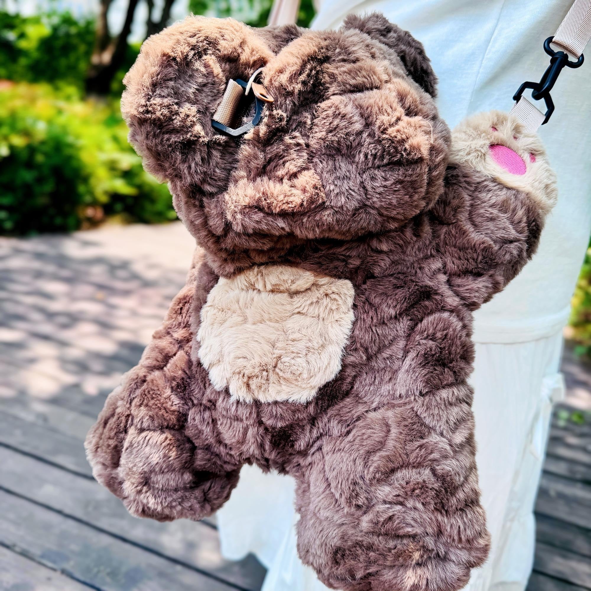 Adorable Plush Bear Backpack & Crossbody Bag Cute Animal Pouch Soft Lying Bear Plush Mini Bag Handmade Kawaii Gift detail image 5