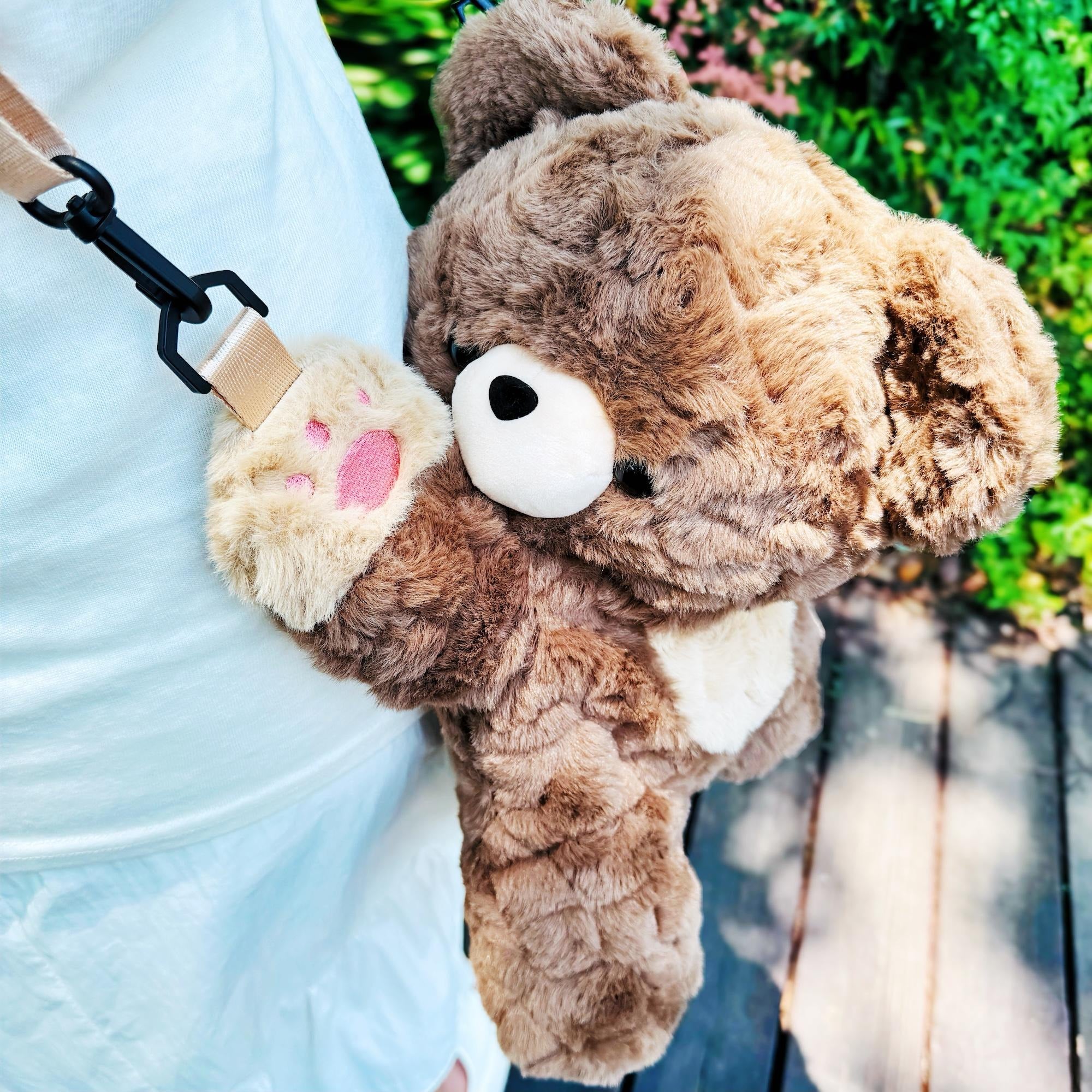 Adorable Plush Bear Backpack & Crossbody Bag Cute Animal Pouch Soft Lying Bear Plush Mini Bag Handmade Kawaii Gift