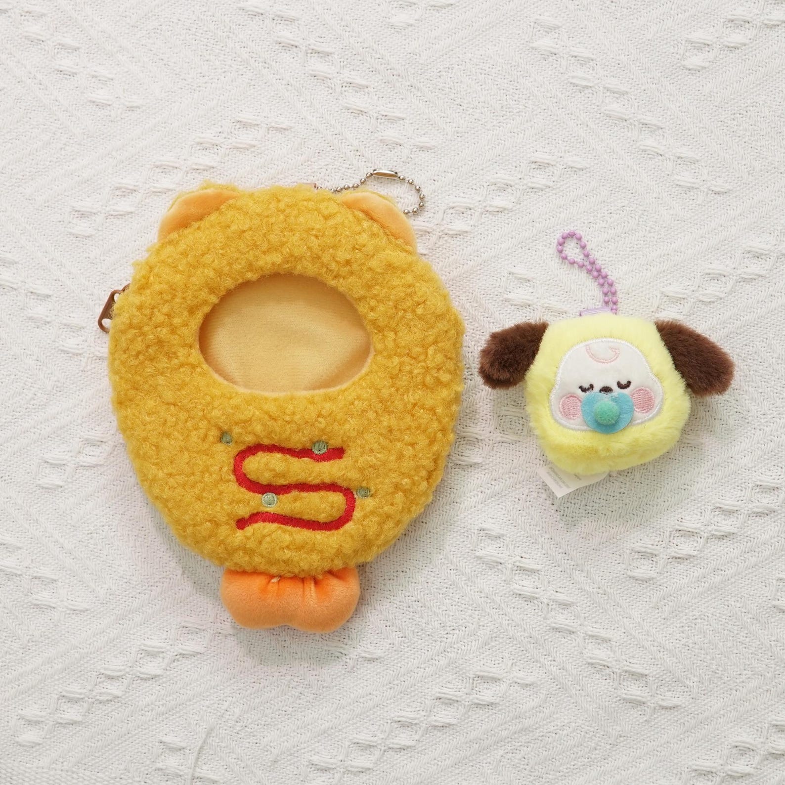 BT21 Mini Plush Keychain with Yellow Fish Plush Cover Fanmade BTS Character Bag Charm Cute Plush Doll