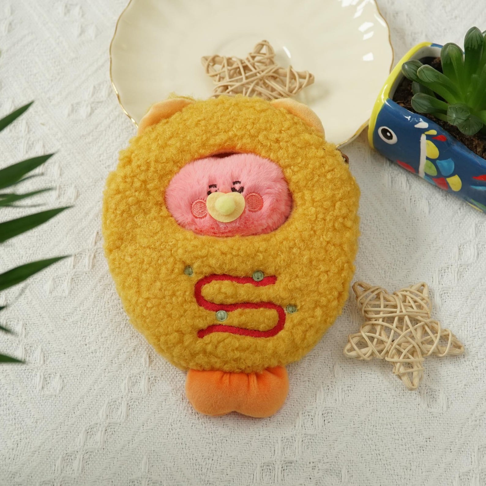 BT21 Mini Plush Keychain with Yellow Fish Plush Cover Fan Made BTS Charms