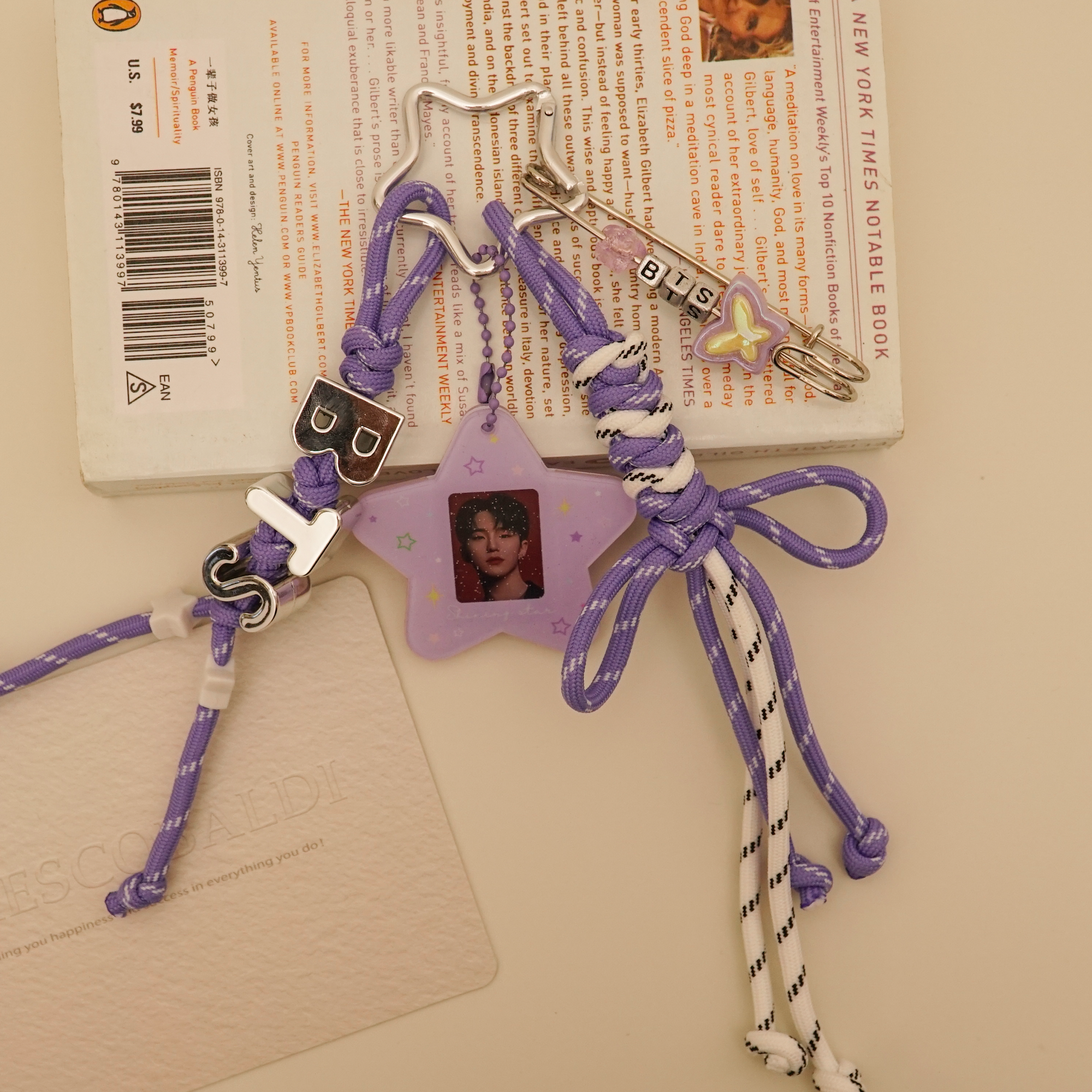 BTS Inspired Purple Star Bag Charm Handmade Kpop Photo Keychain for ARMY detail image 2