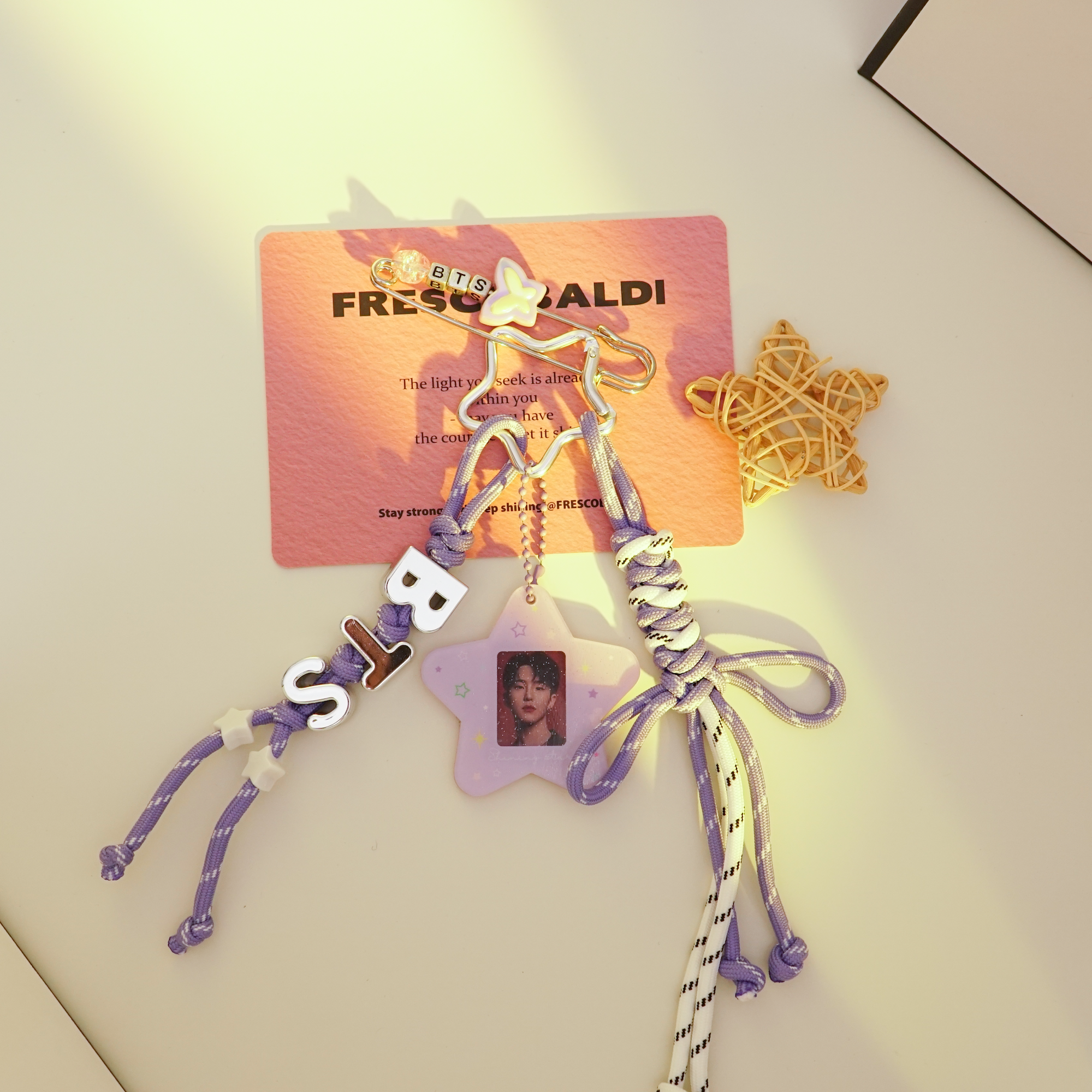 BTS Inspired Purple Star Bag Charm Handmade Kpop Photo Keychain for ARMY detail image 3