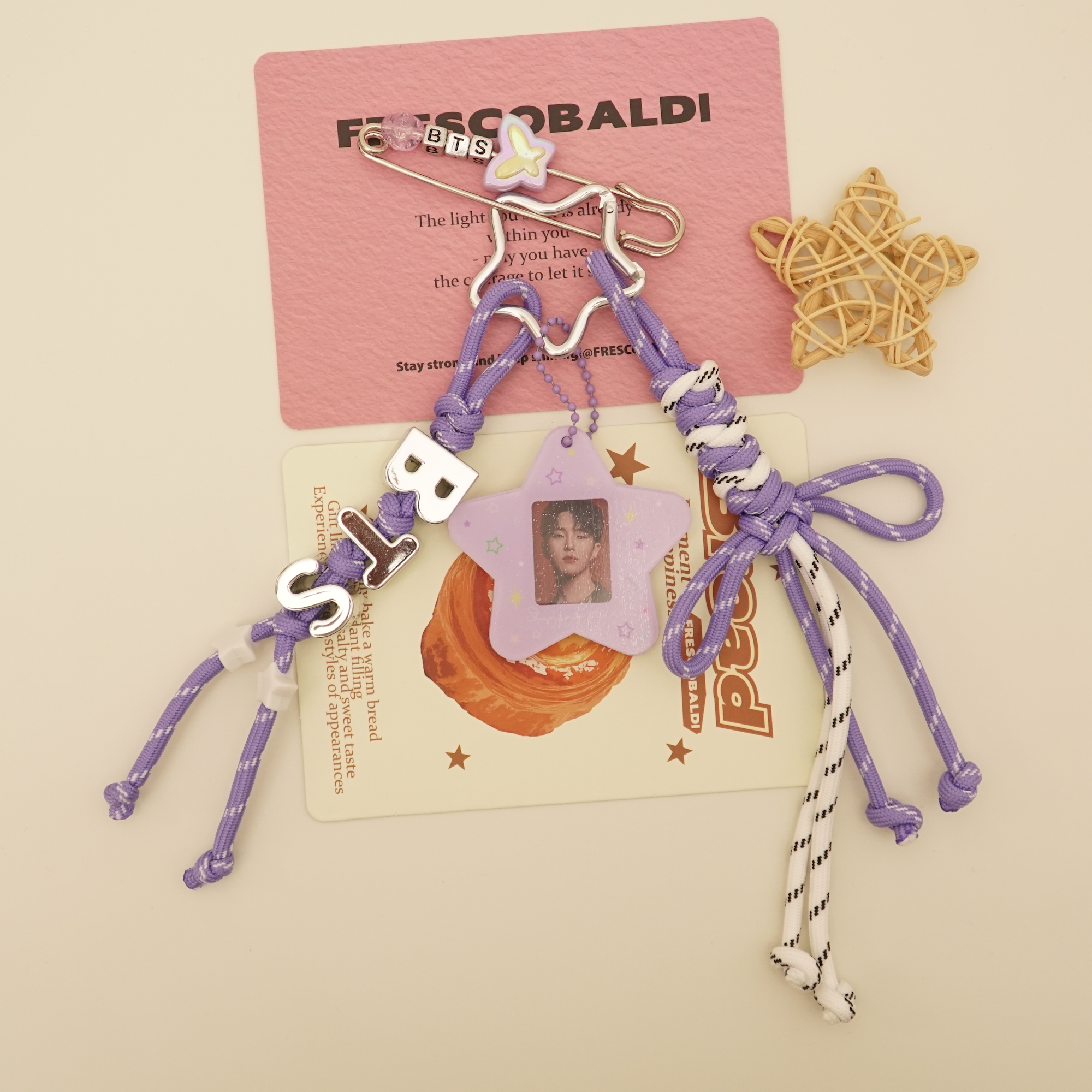 BTS Inspired Purple Star Bag Charm Handmade Kpop Photo Keychain for ARMY