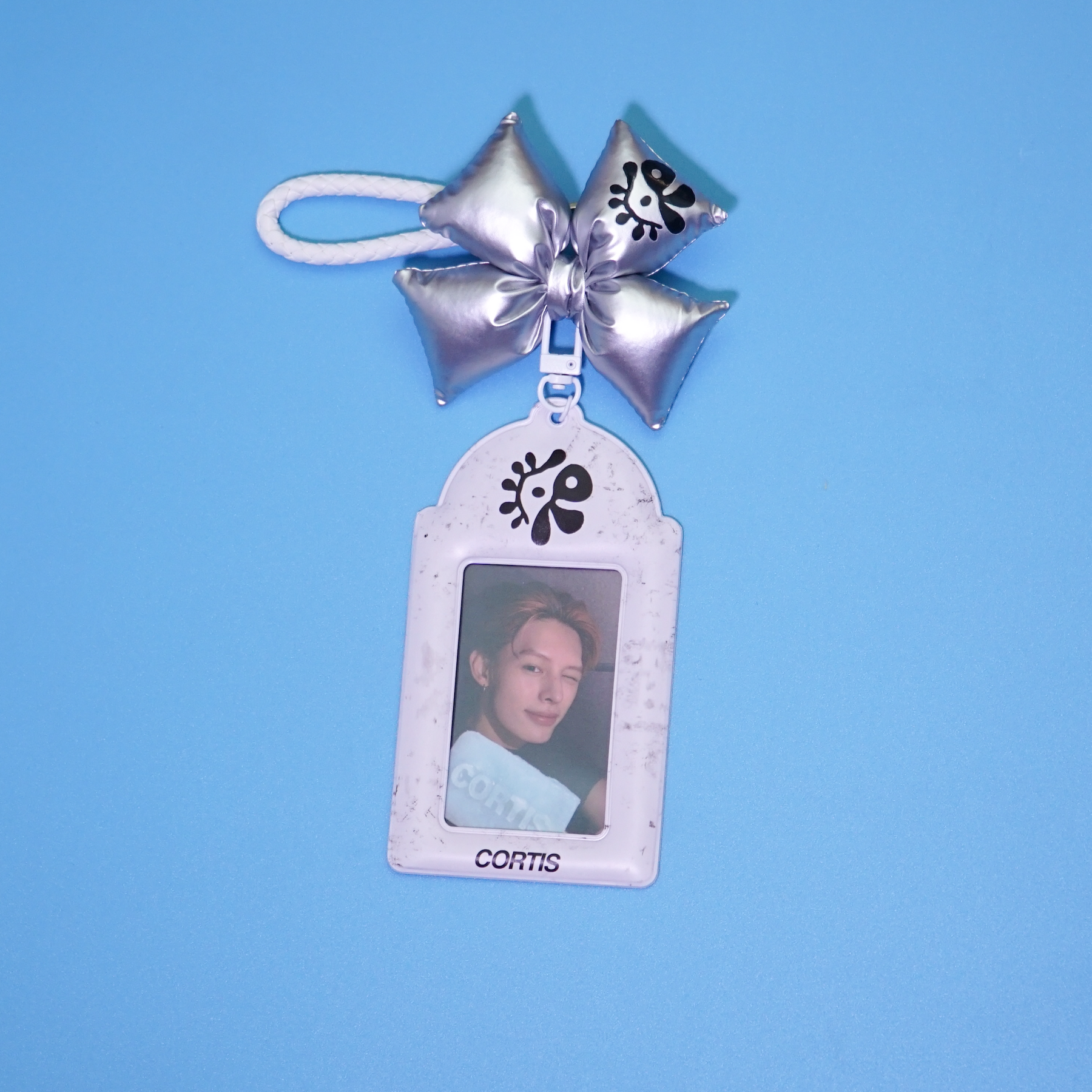 Fanmade CORTIS silver card holder with puffy bow for ID cards and photocards