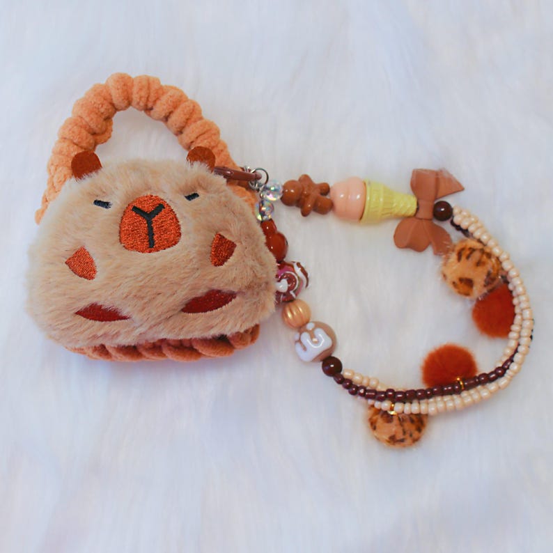Capybara Plush Mini Pouch Crochet Earphones Case Kawaii Meme Capy Keychain Handmade Coin Purse Bag Charm Cute Animal Gift detail image 4
