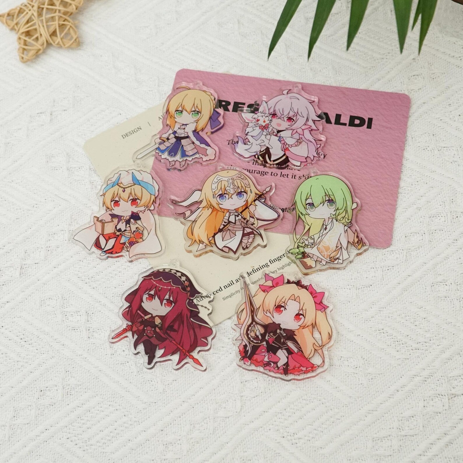 FGO Chibi Acrylic Keychain Set Fanmade Fate/Grand Order Saber Merlin Gilgamesh Charms detail image 2