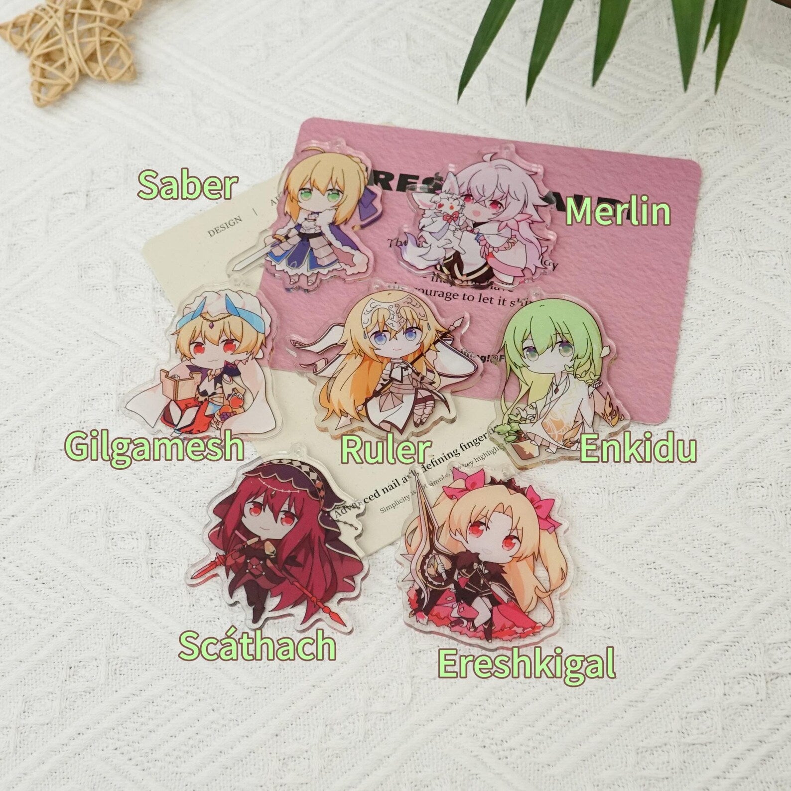 FGO Chibi Acrylic Keychain Set Fanmade Fate/Grand Order Saber Merlin Gilgamesh Charms