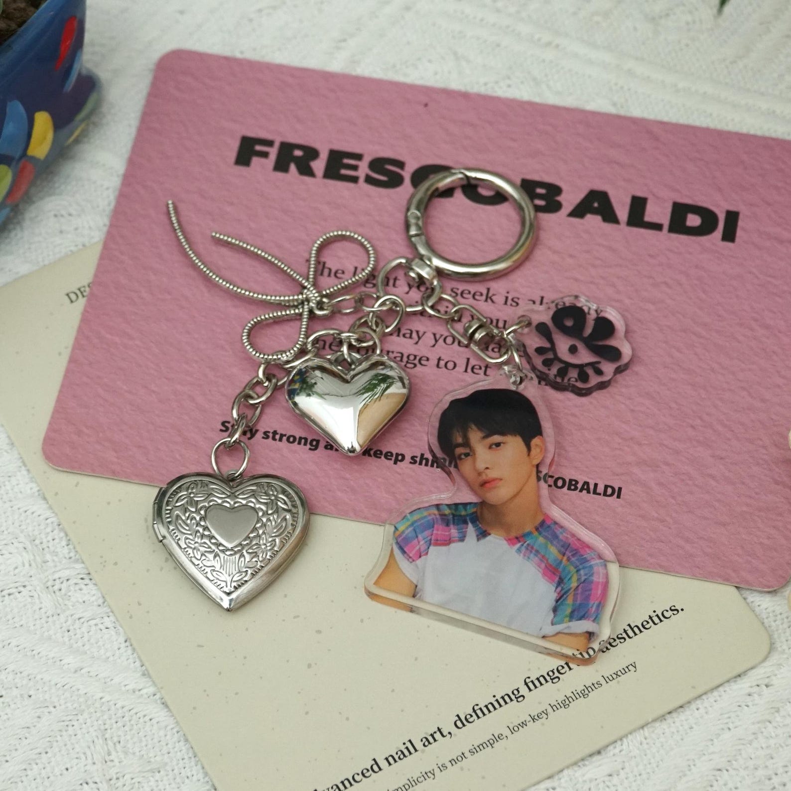 Fanmade CORTIS Kpop Keychains Member Photo Charms Silver Heart Frame Logo Pendant Bag Charm Gift detail image 4