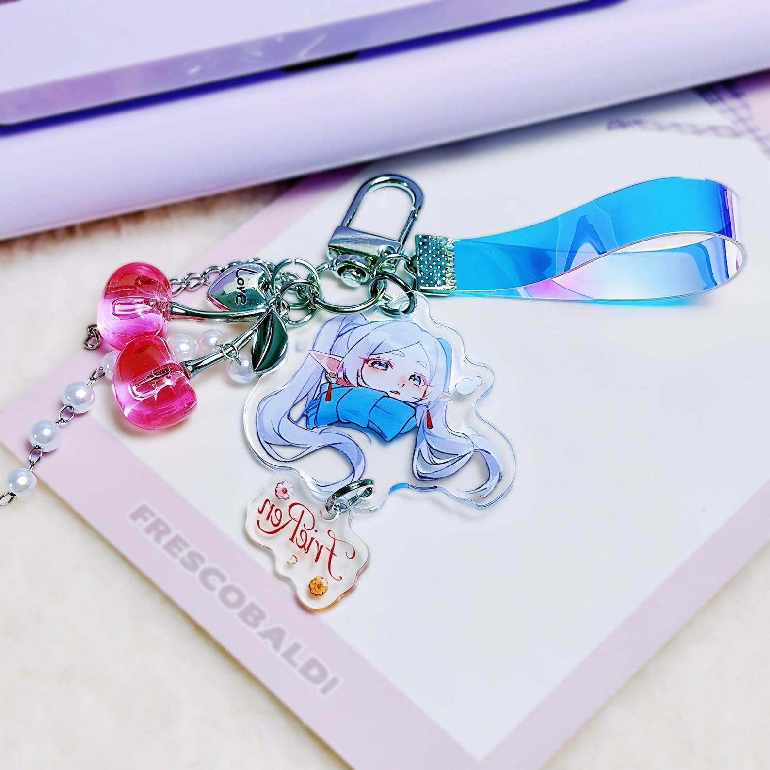 Fanmade Frieren Beyond Journey’s End Acrylic Keychain Cute Frieren Bag Charm Pendant with Cherry Detail detail image 2