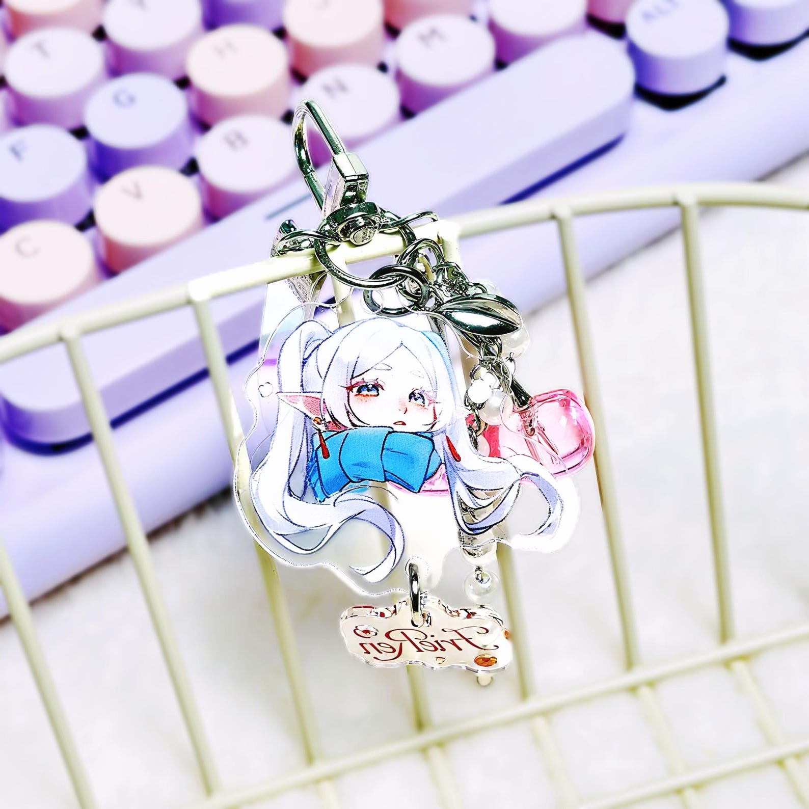 Fanmade Frieren Beyond Journey’s End Acrylic Keychain Cute Frieren Bag Charm Pendant with Cherry Detail detail image 4