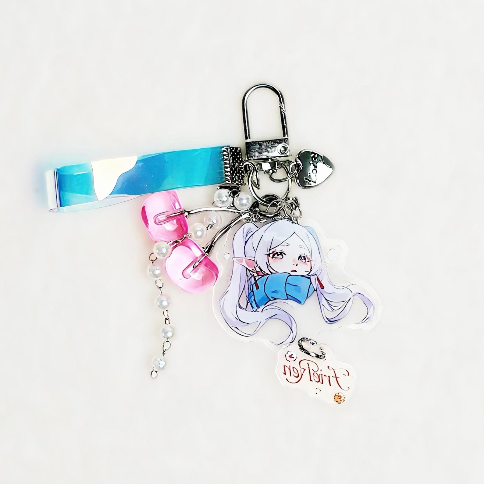 Fanmade Frieren Beyond Journey’s End Acrylic Keychain Cute Frieren Bag Charm Pendant with Cherry Detail