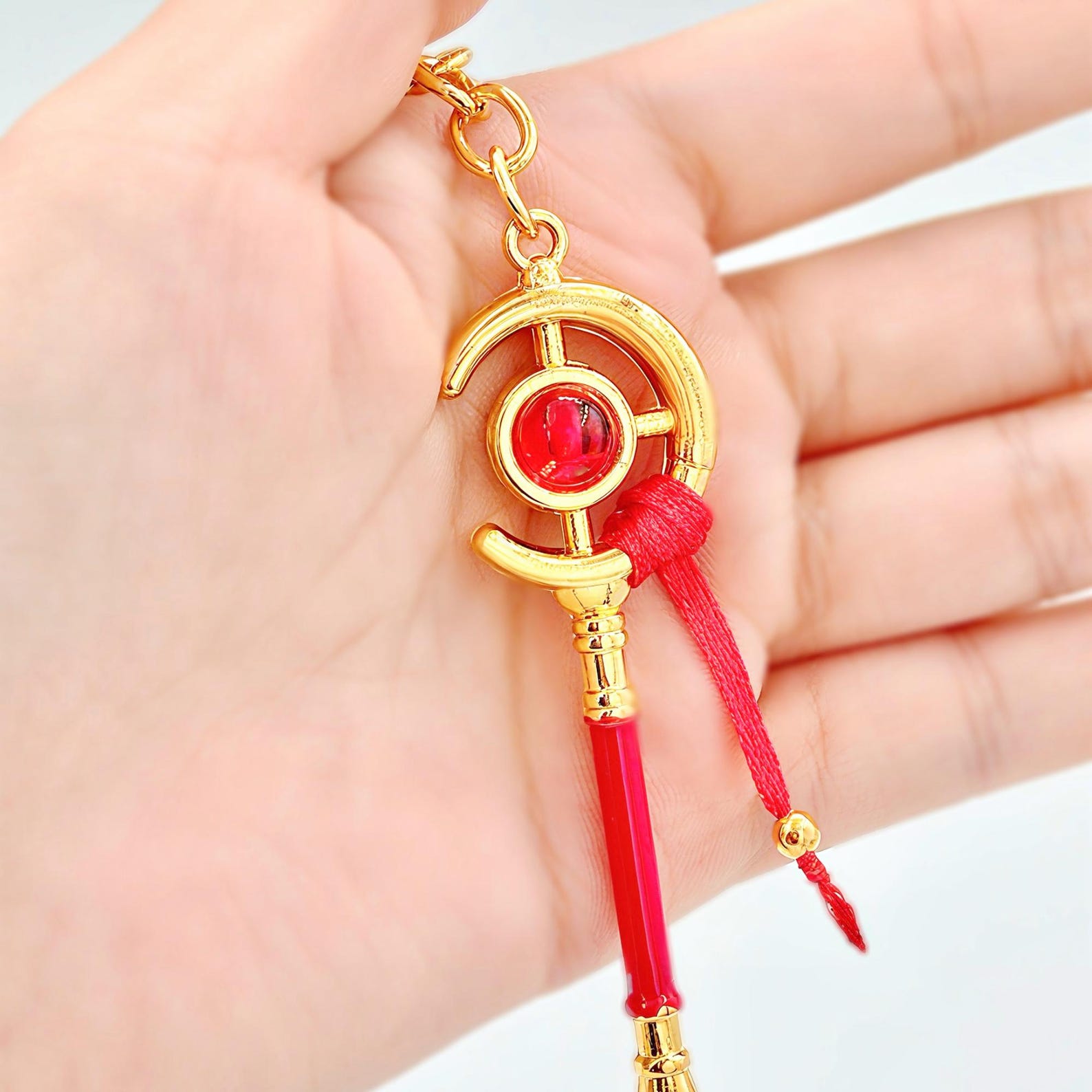 Frieren Beyond Journey’s End Magic Staff Necklace Keychain Crescent Wand Red Gem Tassel Anime Fanmade Jewelry Bag Charm Gift detail image 4