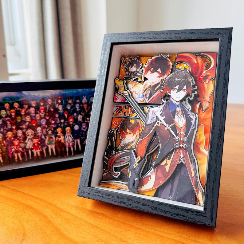 Genshin Impact 3D Paper Art Picture Frame Furina Zhongli Xiao Venti Family Handmade Layered Desk Decor Fanmade Gift detail image 1