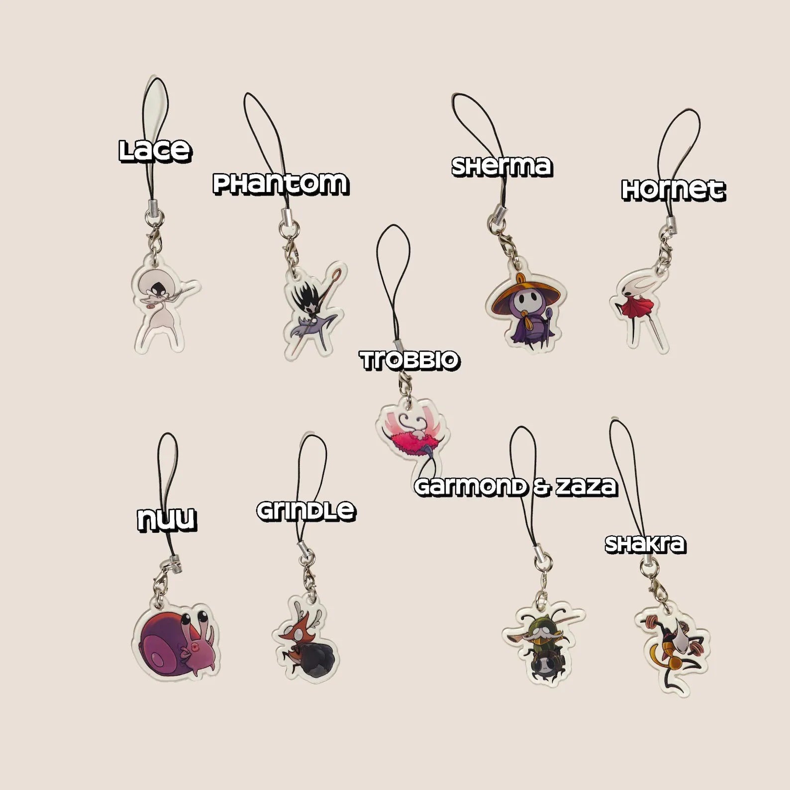 Hollow Knight Silksong NPC Acrylic Keychain Set Fanmade Hornet Lace Sherma Charms