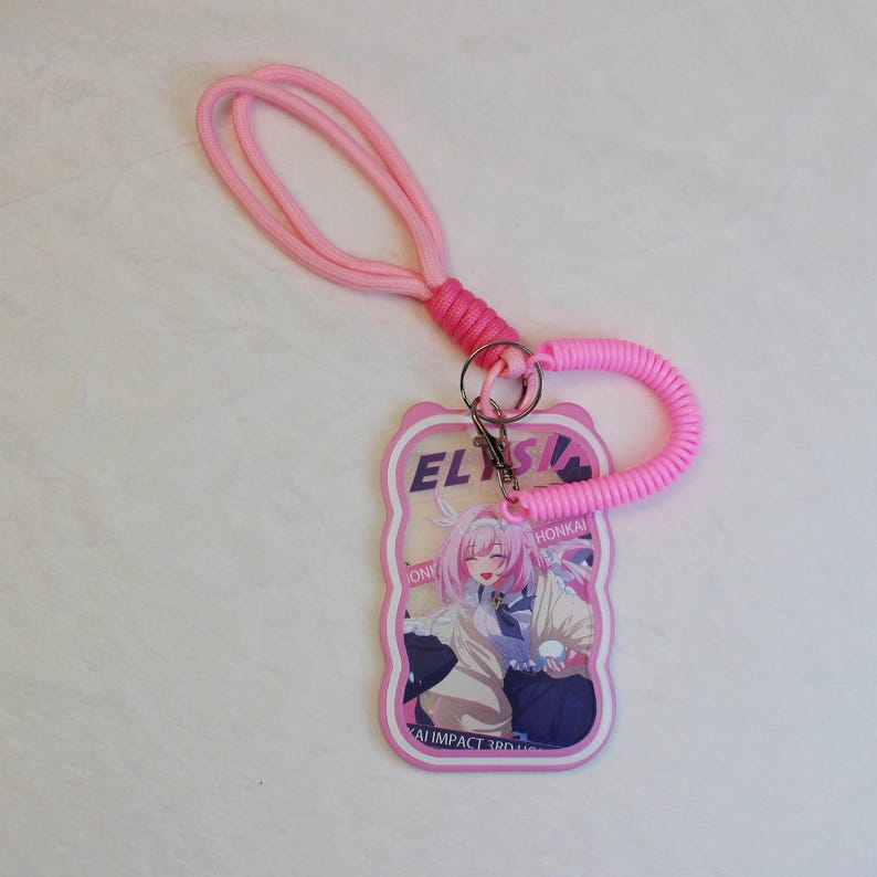 Honkai Impact 3rd Elysia ID Card Holder with Lanyard Pink Wavy Badge Holder Elysian Realm Fanmade Work Badge Accessory detail image 2