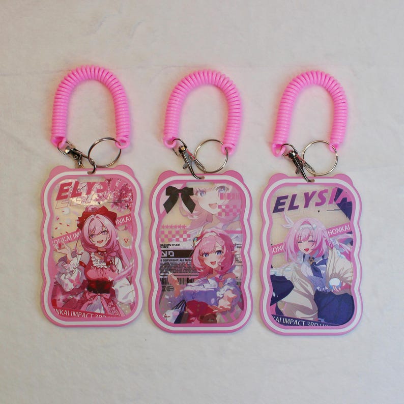 Honkai Impact 3rd Elysia ID Card Holder with Lanyard Pink Wavy Badge Holder Elysian Realm Fanmade Work Badge Accessory detail image 3