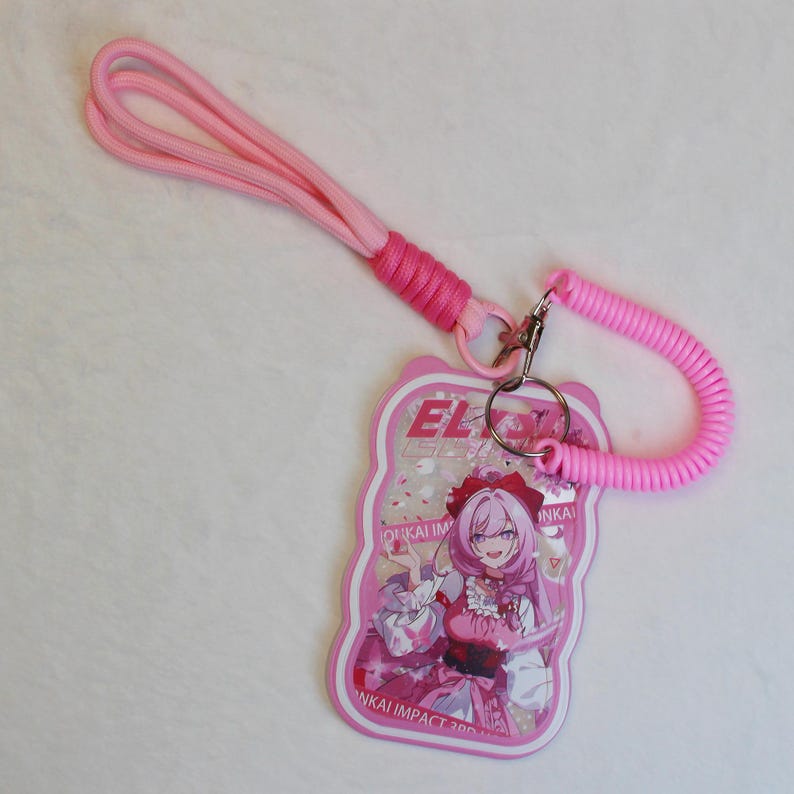 Honkai Impact 3rd Elysia ID Card Holder with Lanyard Pink Wavy Badge Holder Elysian Realm Fanmade Work Badge Accessory