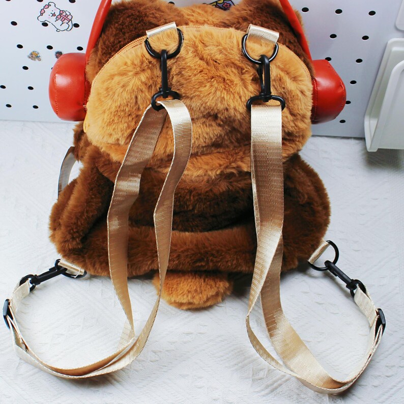 Kawaii Plushie Ita Bag Fluffy Raccoon Backpack With Display Window Plush Anime Ita Bag Backpack Cute Red Headphones Fanmade Bag detail image 3