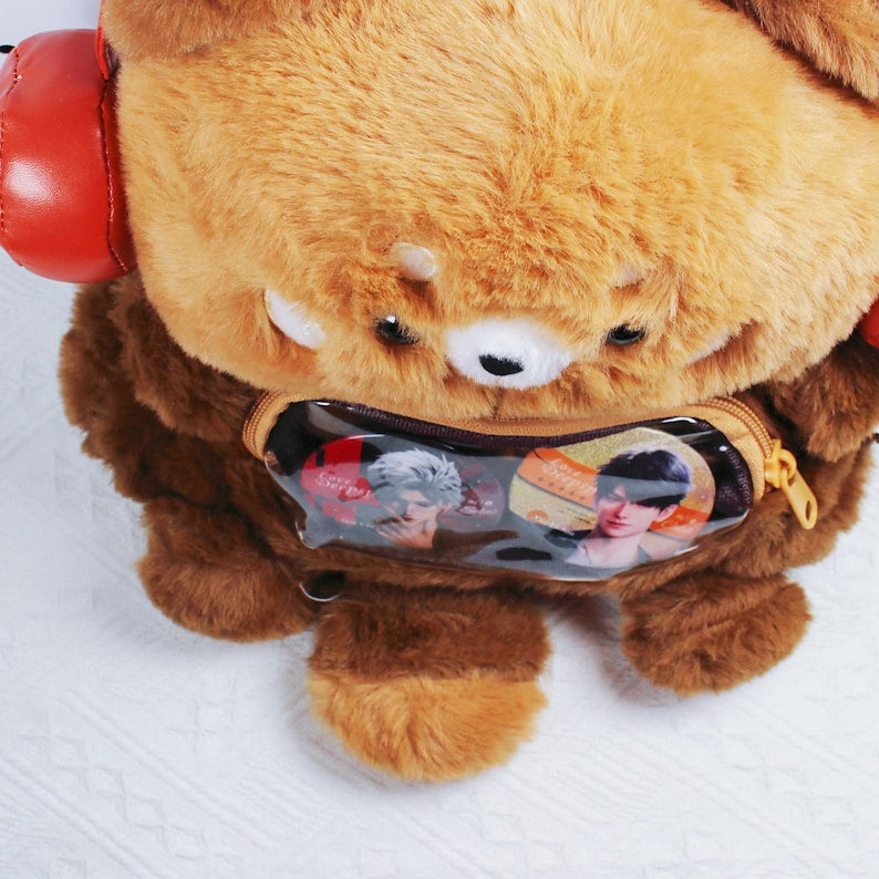 Kawaii Plushie Ita Bag Fluffy Raccoon Backpack With Display Window Plush Anime Ita Bag Backpack Cute Red Headphones Fanmade Bag detail image 4
