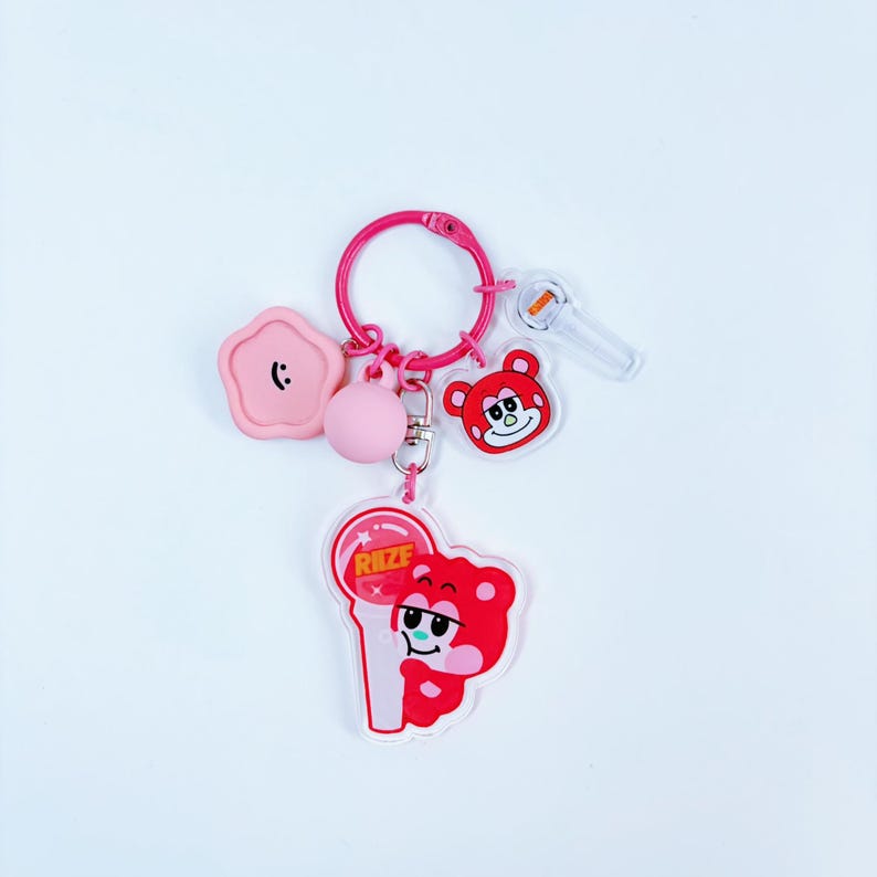 LITTLE RIIZE Mascot Keychain Set Fanmade Kpop Charms with Mic & Macaron Accessories