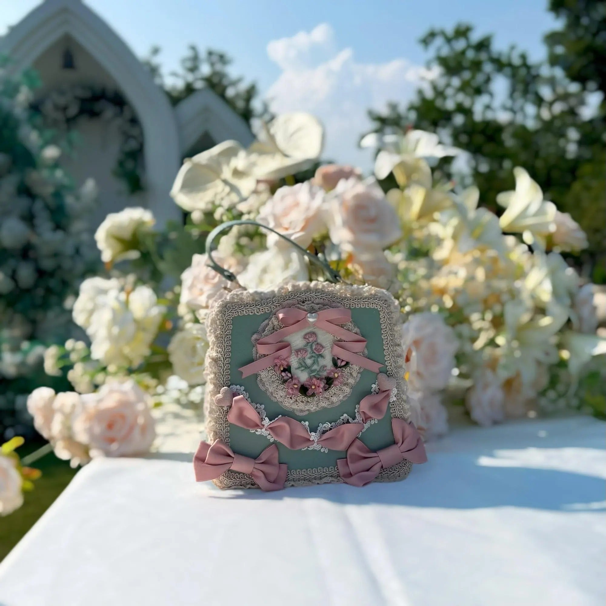 Lolita Floral Lace Handbag Elegant Crossbody & Top Handle Purse Detachable Chain Romantic Lolita Bag Vintage Lace Shoulder Bag Gift detail image 3