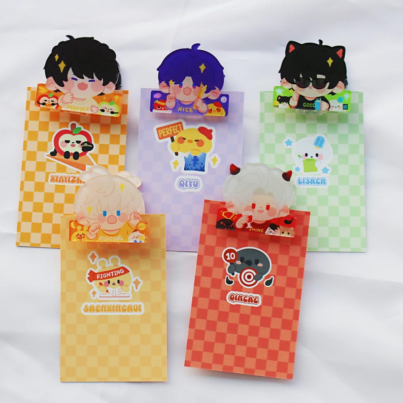 Love and Deepspace Acrylic Clips Set Xavier Zayne Rafayel Sylus Caleb Chibi Character Paper Clips Fanmade LADS Gift detail image 4