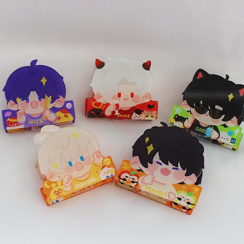 Love and Deepspace Acrylic Clips Set Xavier Zayne Rafayel Sylus Caleb Chibi Character Paper Clips Fanmade LADS Gift detail image 1