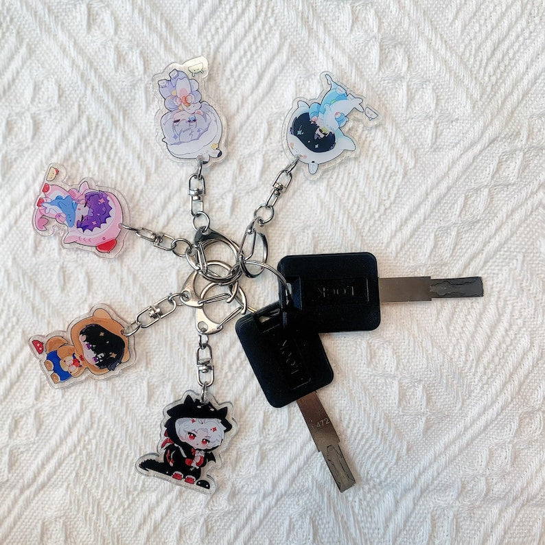 Love and Deepspace Acrylic Keychain Set All 5 Male Leads Xavier Sylus Zayne Rafayel Caleb LADS OT5 Fanmade Bag Charm Gift detail image 2