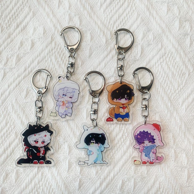 Love and Deepspace Acrylic Keychain Set All 5 Male Leads Xavier Sylus Zayne Rafayel Caleb LADS OT5 Fanmade Bag Charm Gift detail image 3