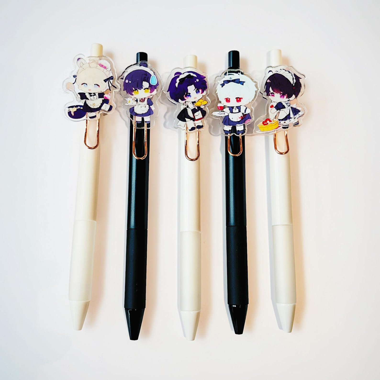 Love and Deepspace Black Gel Ink Pen Set 5 Pack Caleb Sylus Zayne Rafayel Xavier 0.5mm Maid Outfit Fanmade Stationery Gift detail image 1