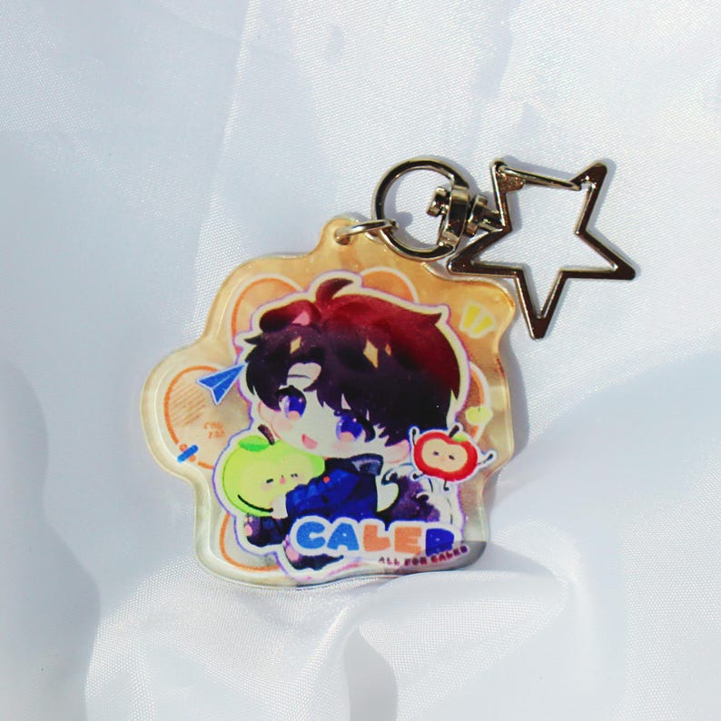 Love and Deepspace Caleb Keychain Acrylic Charm with Star Ring Chibi Apple Bag Accessory LADS Fanmade Otome Game Gift detail image 2