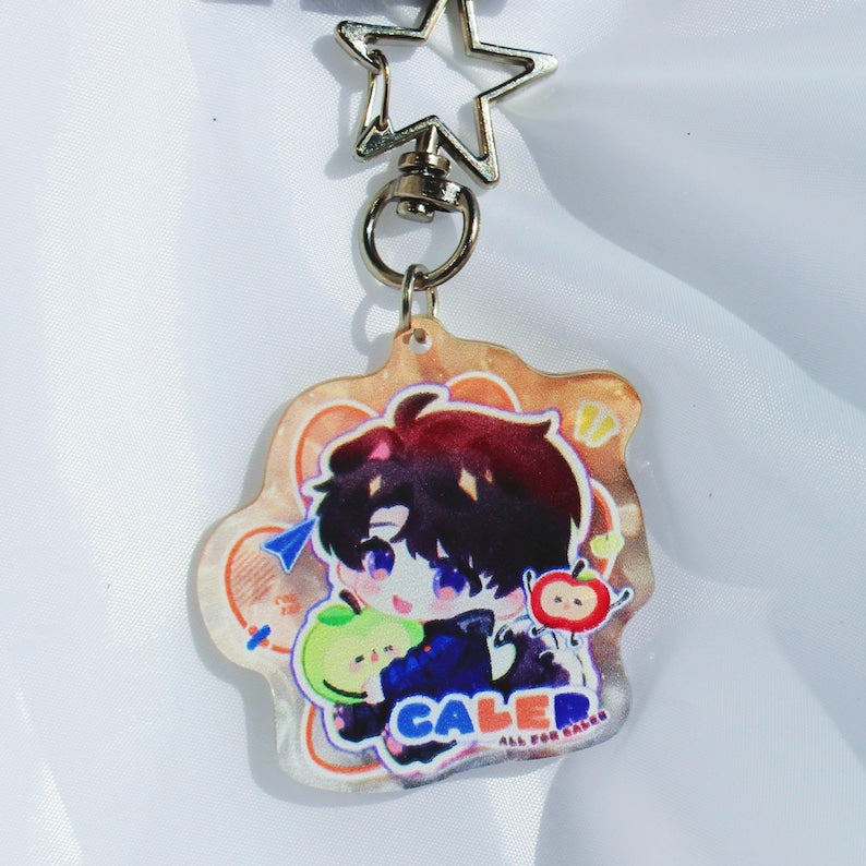 Love and Deepspace Caleb Keychain Acrylic Charm with Star Ring Chibi Apple Bag Accessory LADS Fanmade Otome Game Gift detail image 3