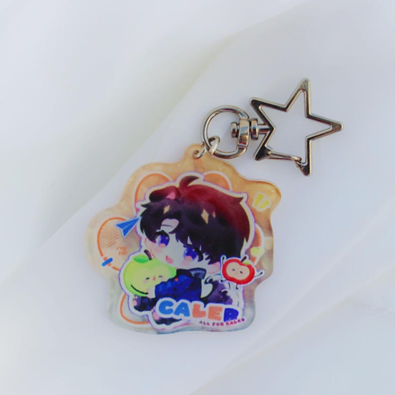 Love and Deepspace Caleb Keychain Acrylic Charm with Star Ring Chibi Apple Bag Accessory LADS Fanmade Otome Game Gift detail image 4