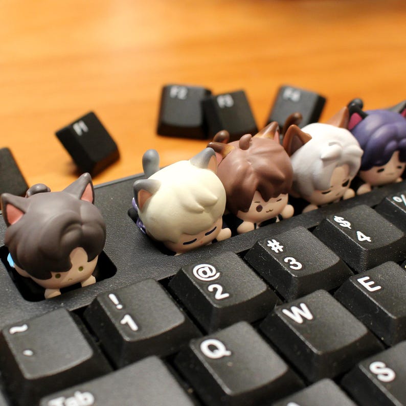 Love and Deepspace Catboy Keycaps Set Rafayel Zayne Xavier Sylus Caleb Cute Anime Resin Keycaps for Mechanical Keyboard LADS Fanmade detail image 4