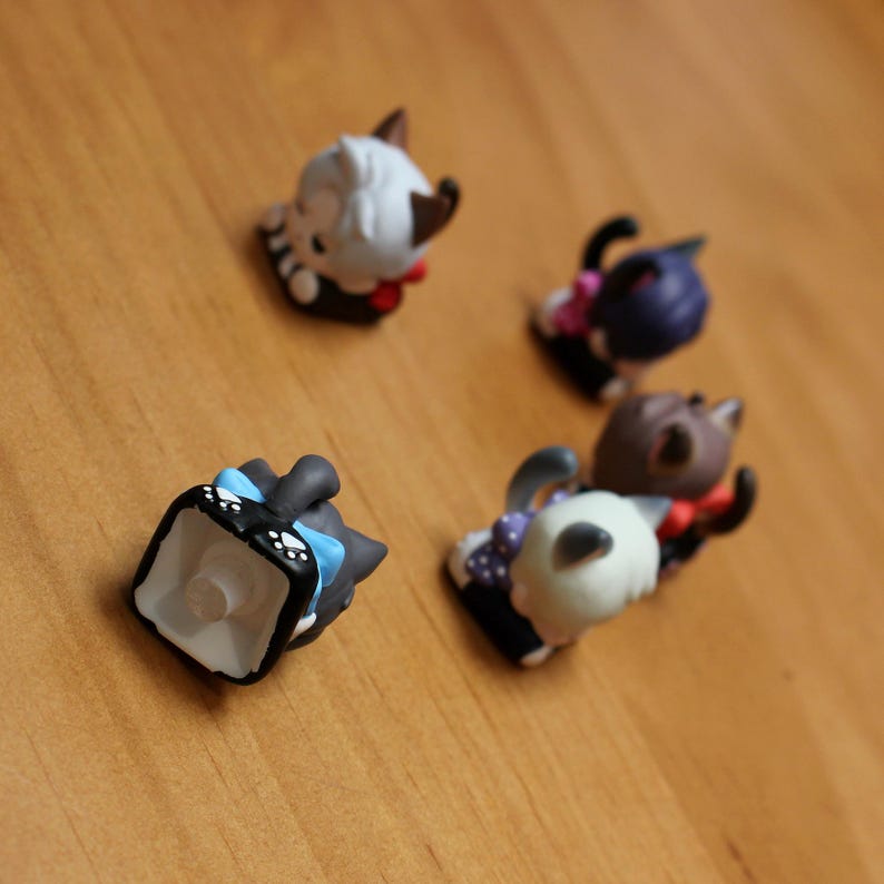 Love and Deepspace Catboy Keycaps Set Rafayel Zayne Xavier Sylus Caleb Cute Anime Resin Keycaps for Mechanical Keyboard LADS Fanmade detail image 5