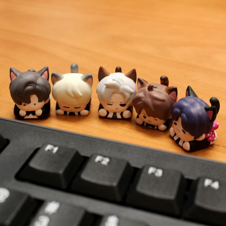 Love and Deepspace Catboy Keycaps Set Rafayel Zayne Xavier Sylus Caleb Cute Anime Resin Keycaps for Mechanical Keyboard LADS Fanmade detail image 1