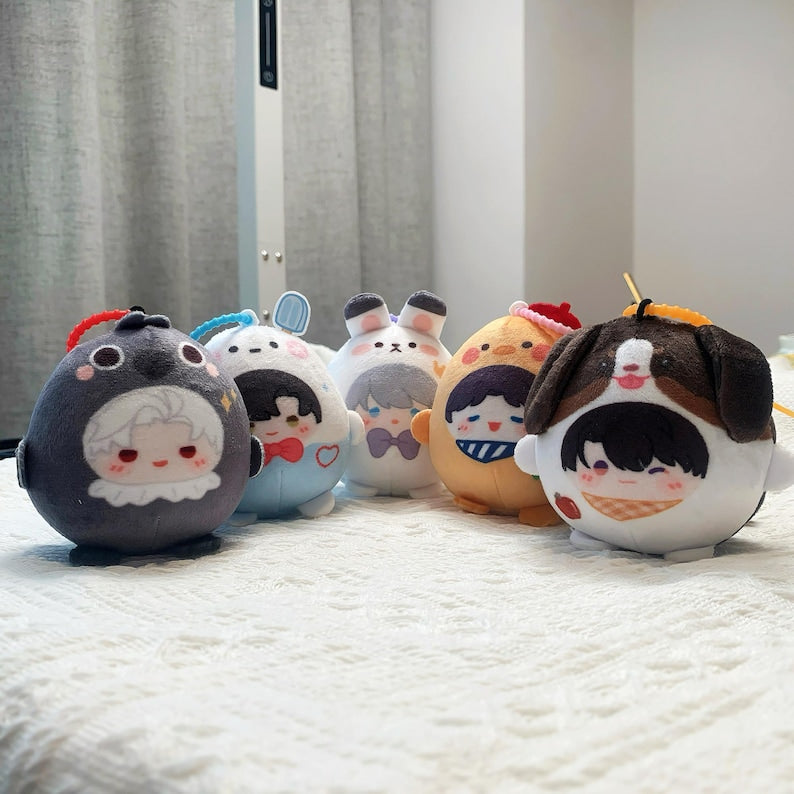 Love and Deepspace Egg Pod Plush Keychain Set Xavier Sylus Zayne Rafayel Caleb Cute Round Plush Doll Bag Charm LADS Fanmade Gift detail image 1