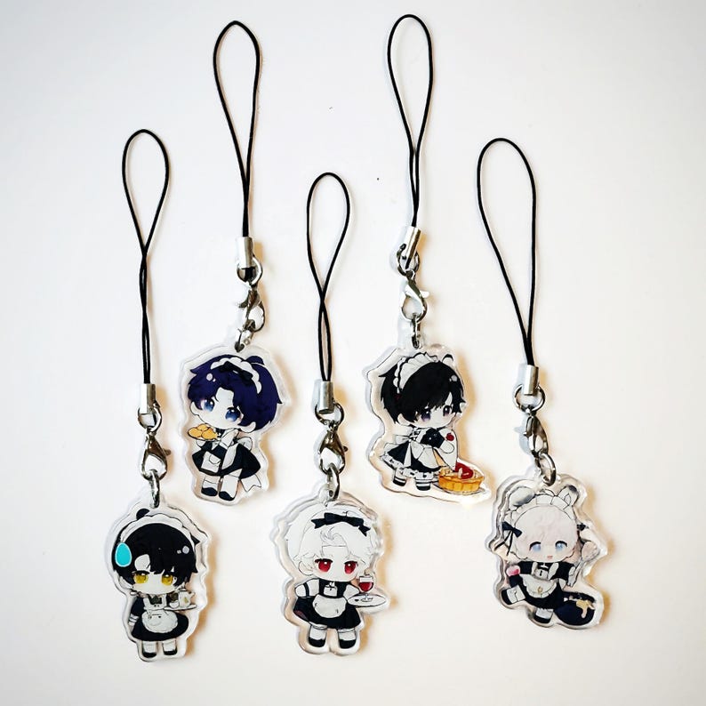 Love and Deepspace Maid Outfit Acrylic Keychain Set Xavier Zayne Rafayel Sylus Caleb Cute Chibi Fanmade LADS Bag Charm Gift detail image 2